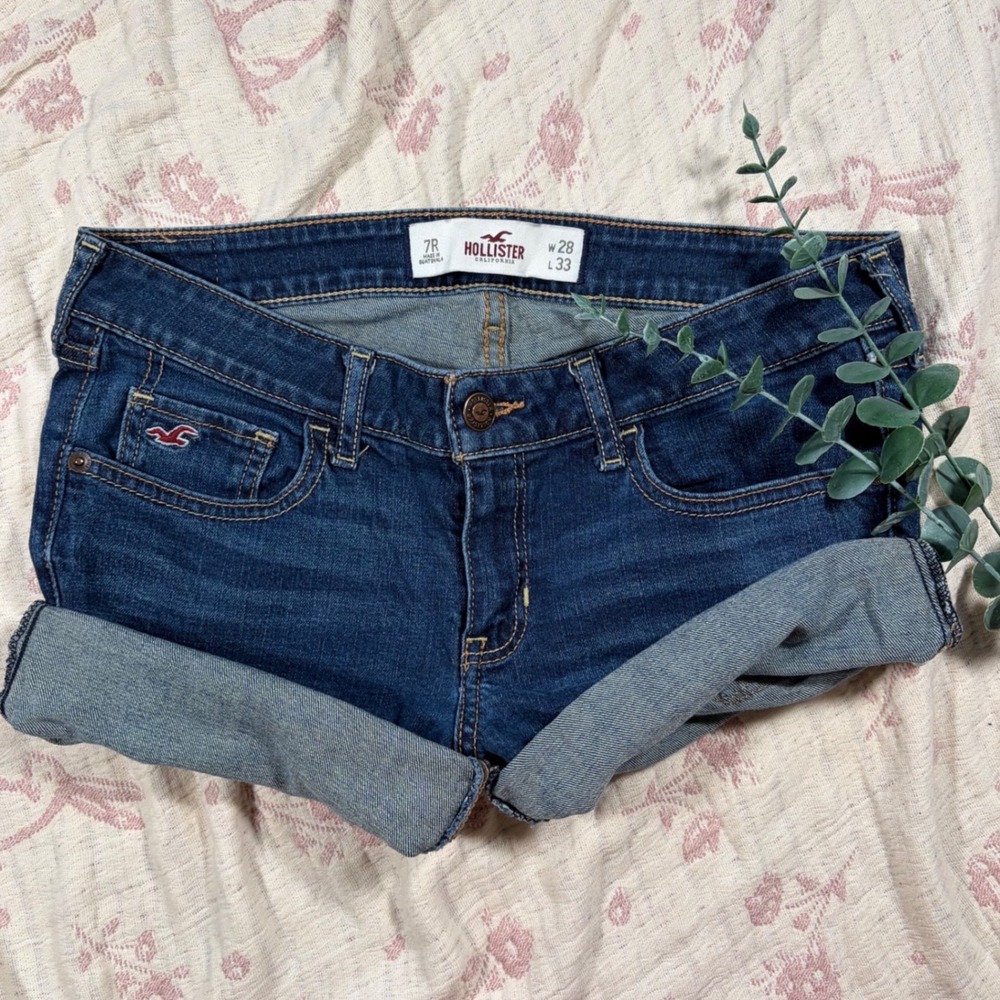 Y2K Micro Mini Hollister Low Rise Denim Shorts Dark Wash Blue Size 7R W28